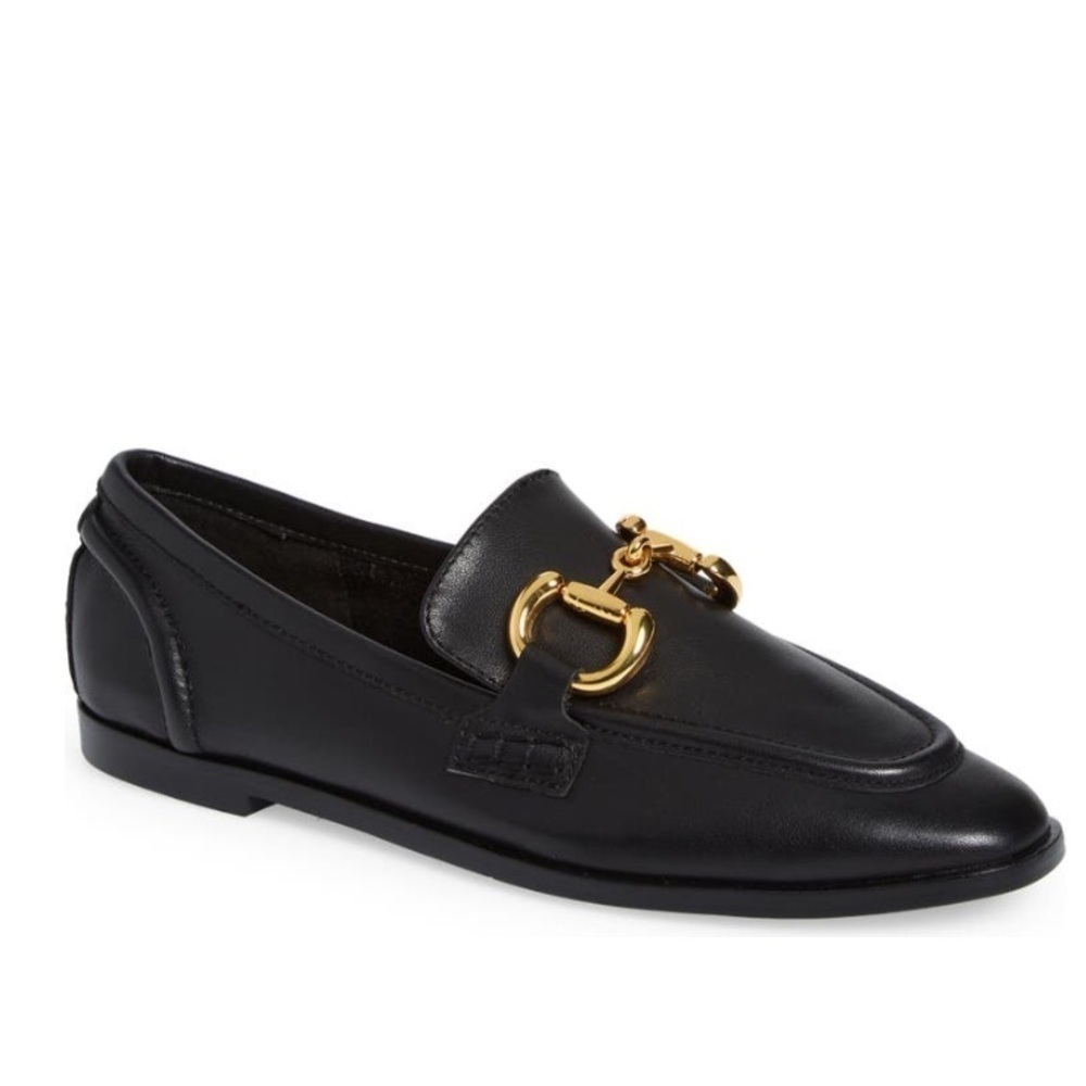 Jeffrey Campbell Black Leather Loafers with Gold Hardware